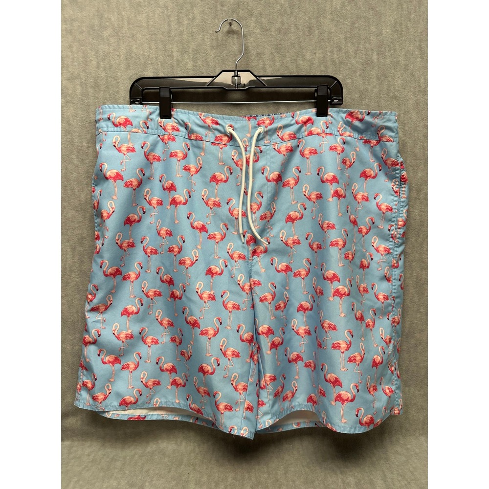 St. John's Bay Swim Trunks Mens XXL Blue Flamingo Print Board Shorts 2XL